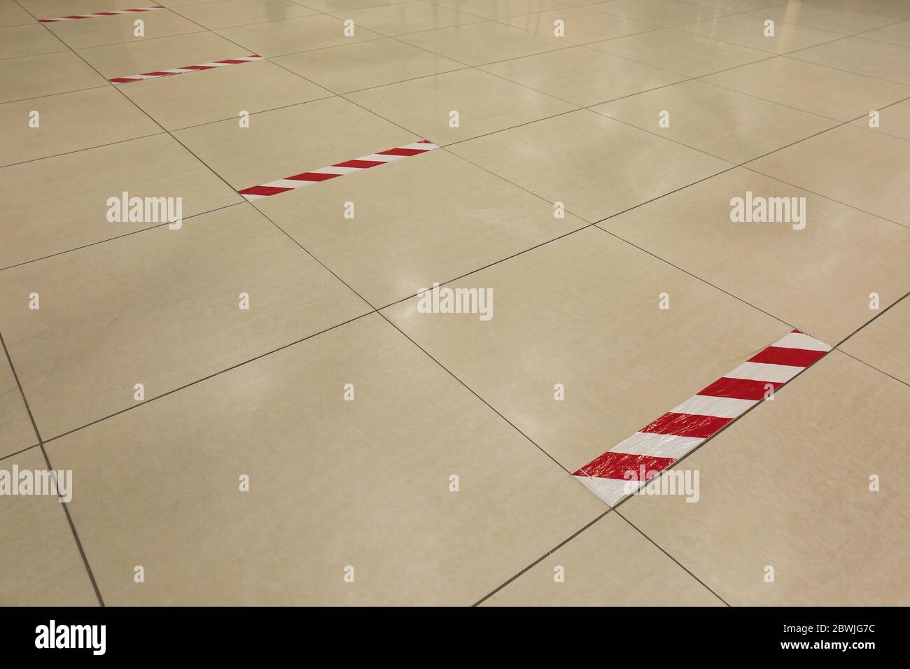 Warning sticky tape on floor indoors. Concept of social distance Stock ...