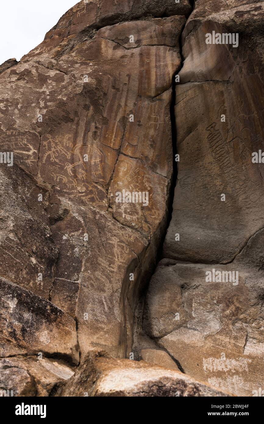 Sacred Rock of Hunza, Ganish Rock Carving, Ancient rock engravings, Ganish, Hunza Nagar, Gilgit-Baltistan Province, Pakistan, South Asia, Asia Stock Photo