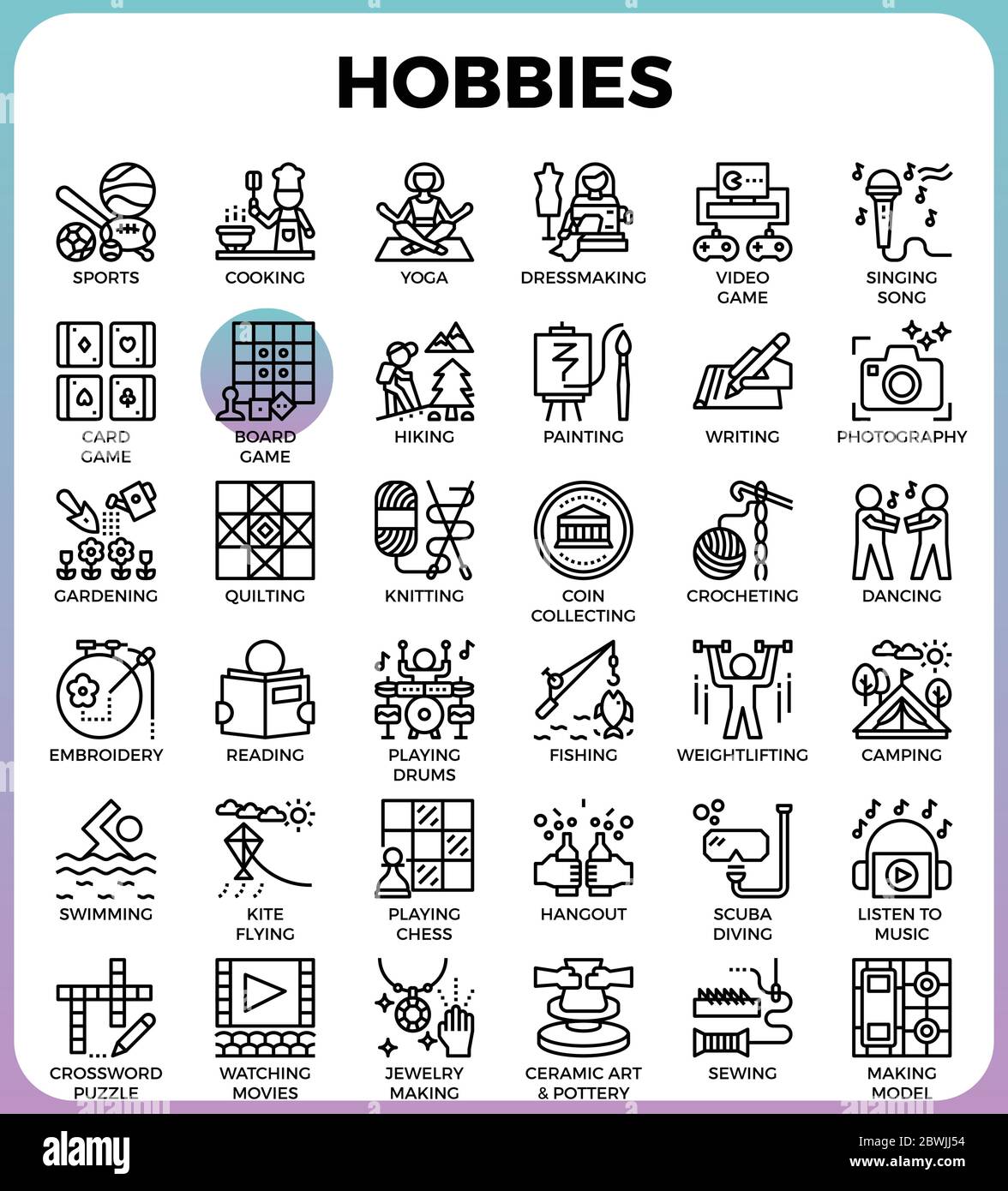 Hobbies and interest detailed line icons set in modern line icon style for  ui, ux, web, app design Stock Vector Image & Art - Alamy