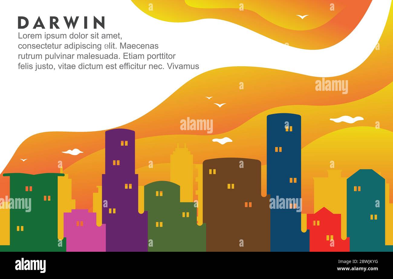 Darwin Australia City Building Cityscape Skyline Dynamic Background Illustration Stock Vector