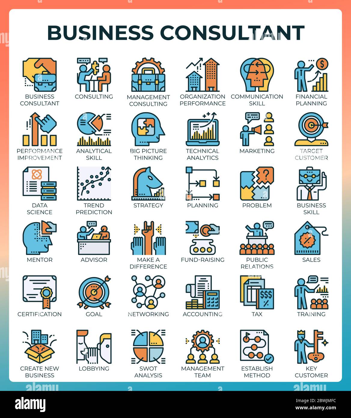 Business consultant icon illustration set in modern line icon style for ...