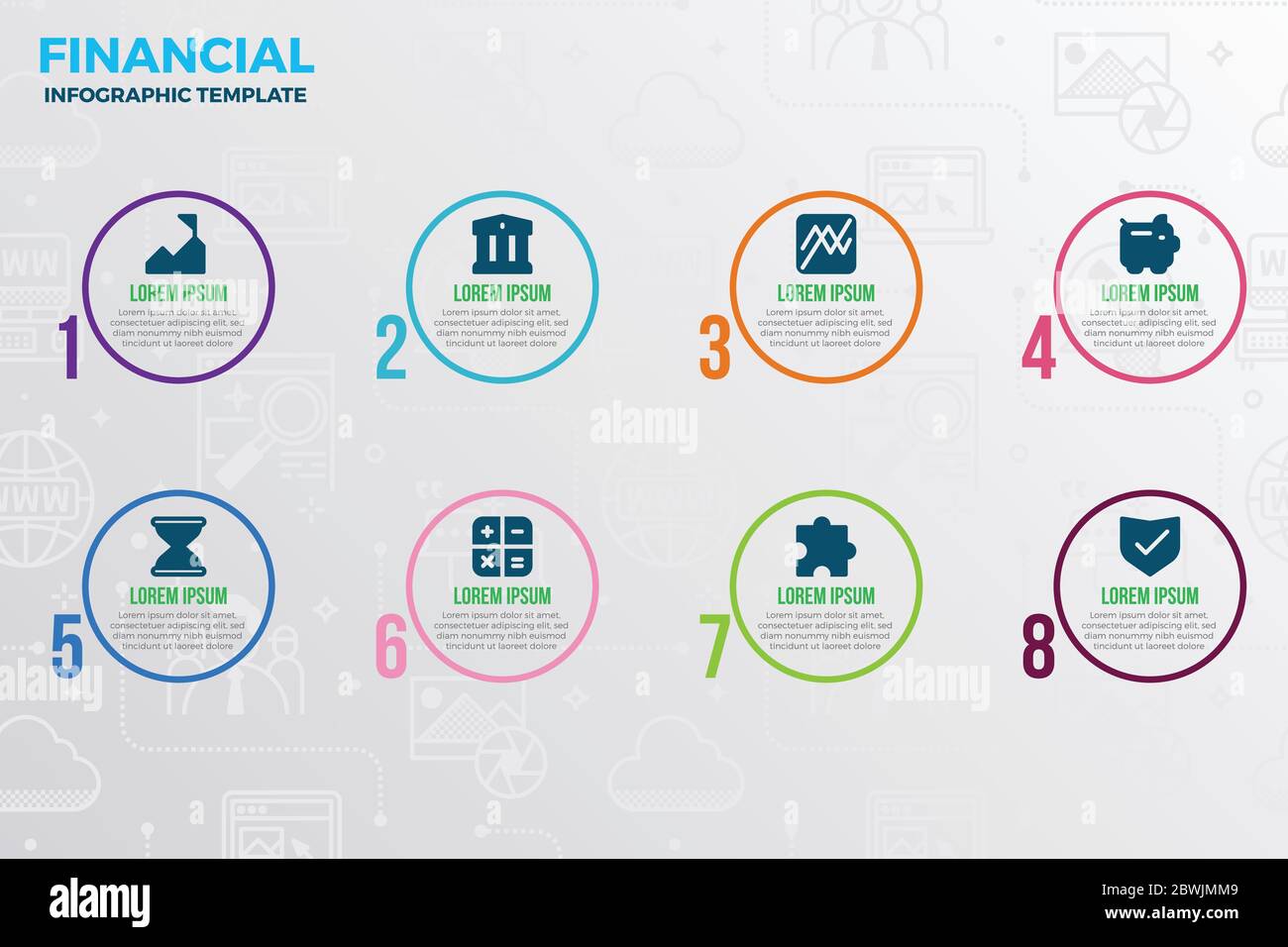 Financial infographic template with icons and number option Stock ...