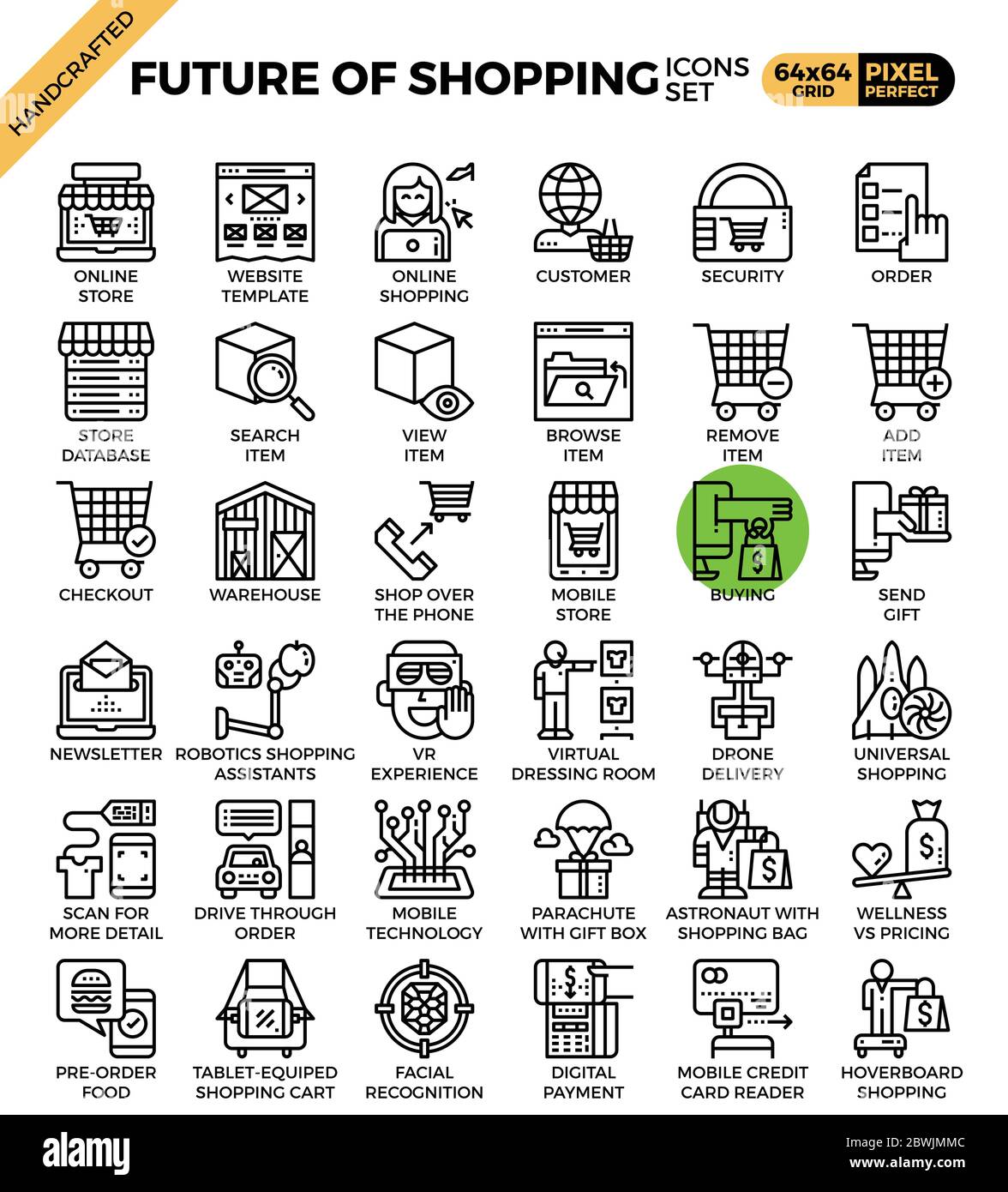 Future of shopping concept icons set in modern line icon style for ui, ux, website, web, app graphic design Stock Vector