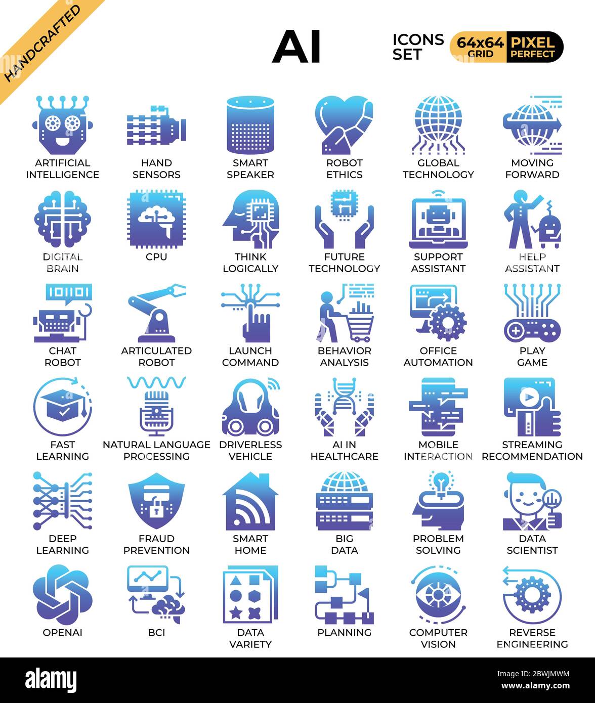 Artificial intelligence (AI) concept icons set in modern line icon