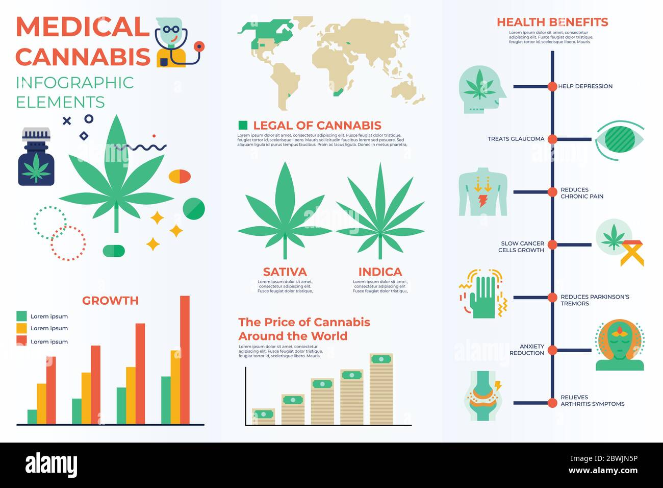 Medical Cannabis Infographic Elements With Illustrations And Icons For ...