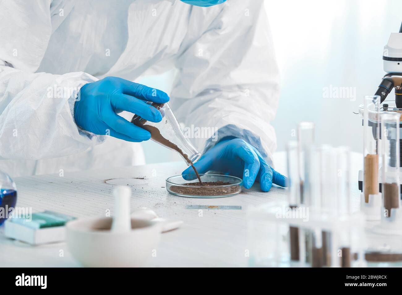 Scientist studying samples of soil in laboratory Stock Photo - Alamy