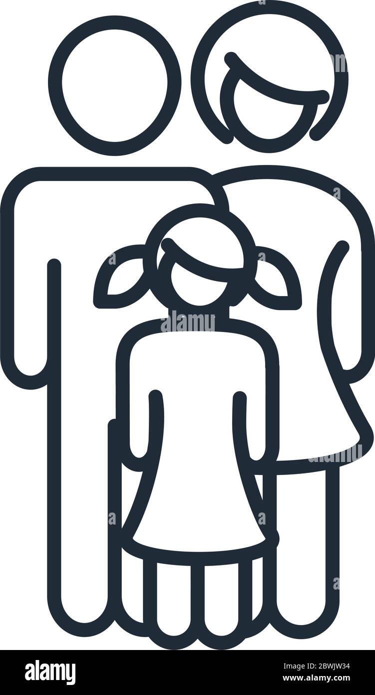 dad mom and daughter together character family day, icon in outline ...