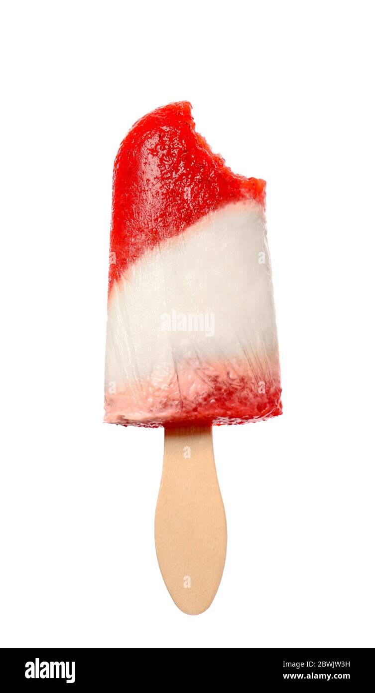 Tasty strawberry ice cream on white background Stock Photo
