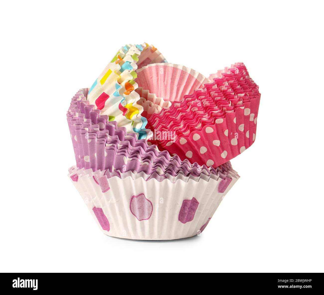 Muffin baking cups on white background Stock Photo