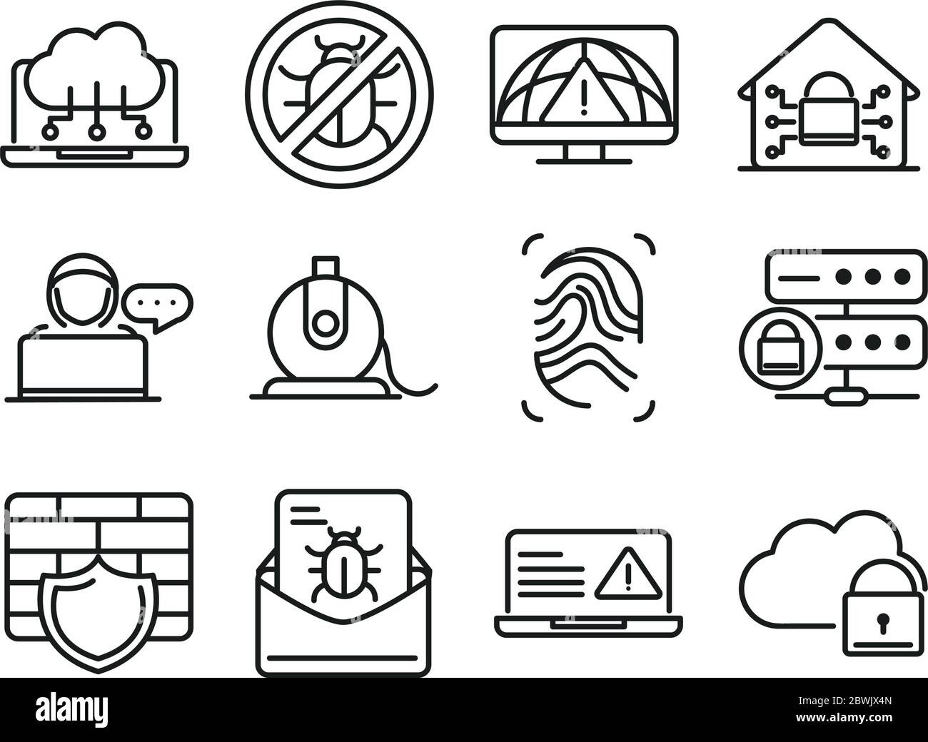 cyber security and information or network protection icons set line ...