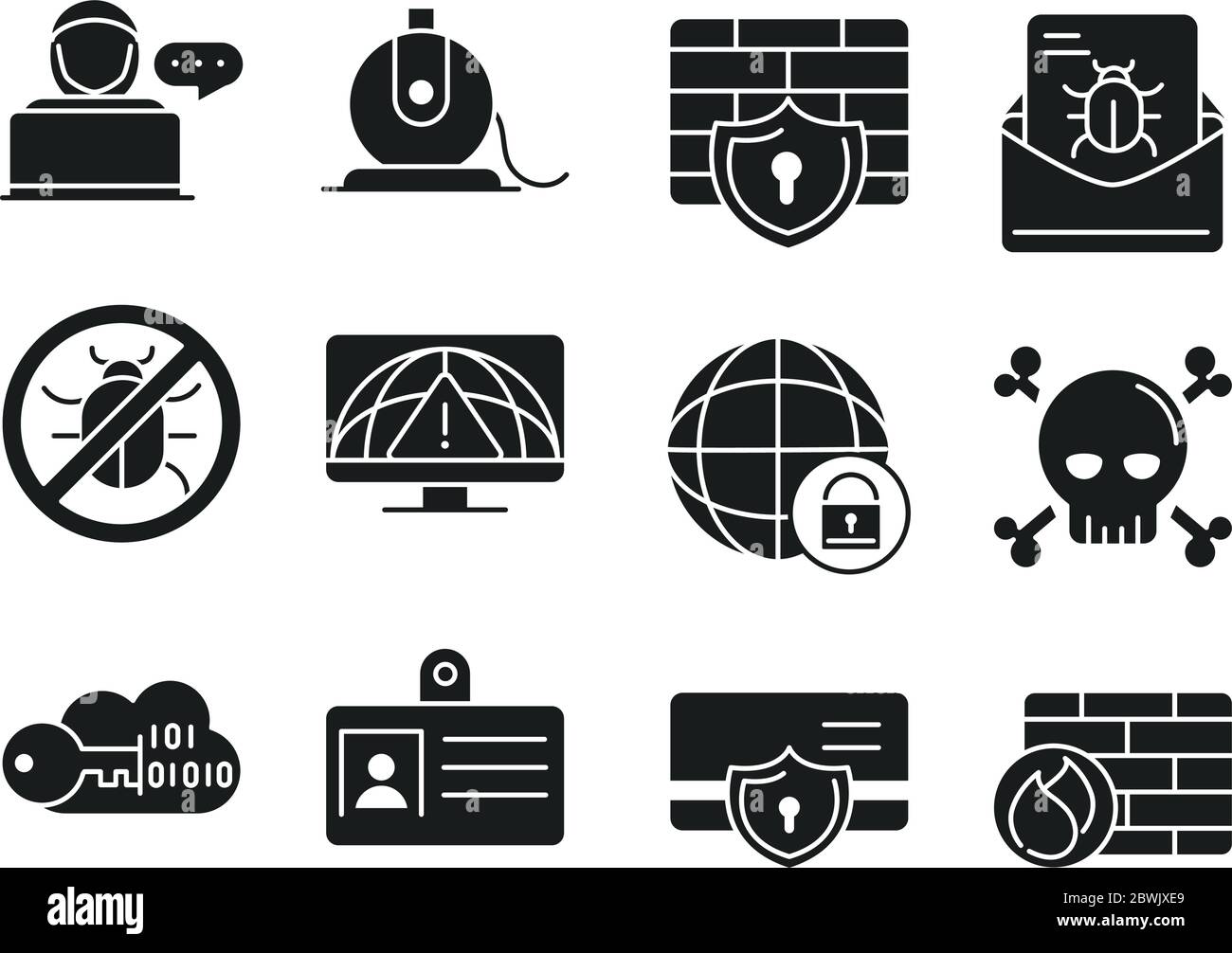 cyber security and information or network protection icons set line ...