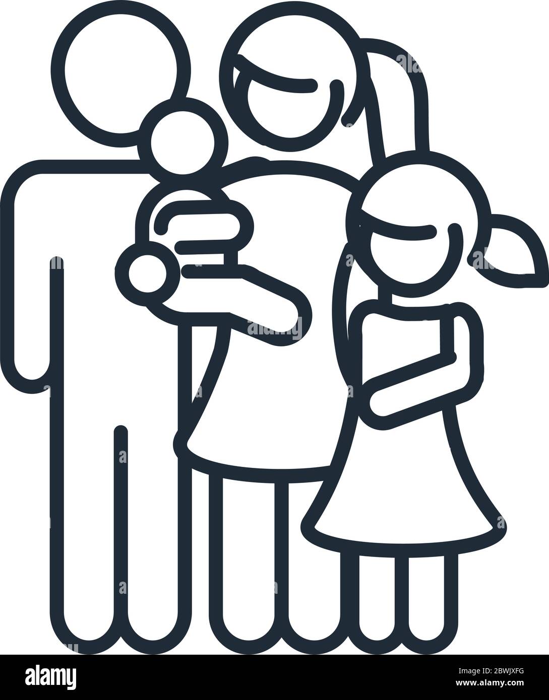 father mother carrying a little son and daughter family day, icon in ...