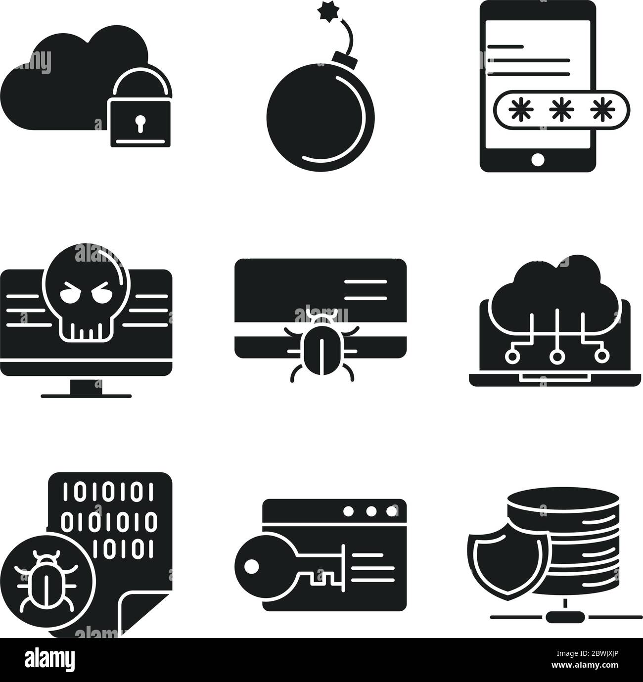 cyber security and information or network protection icons set line ...