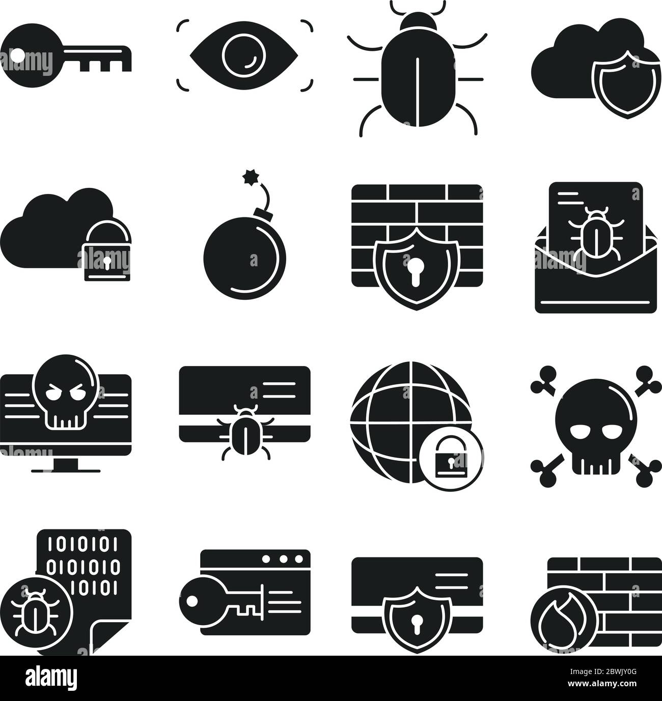 cyber security and information or network protection icons set line ...