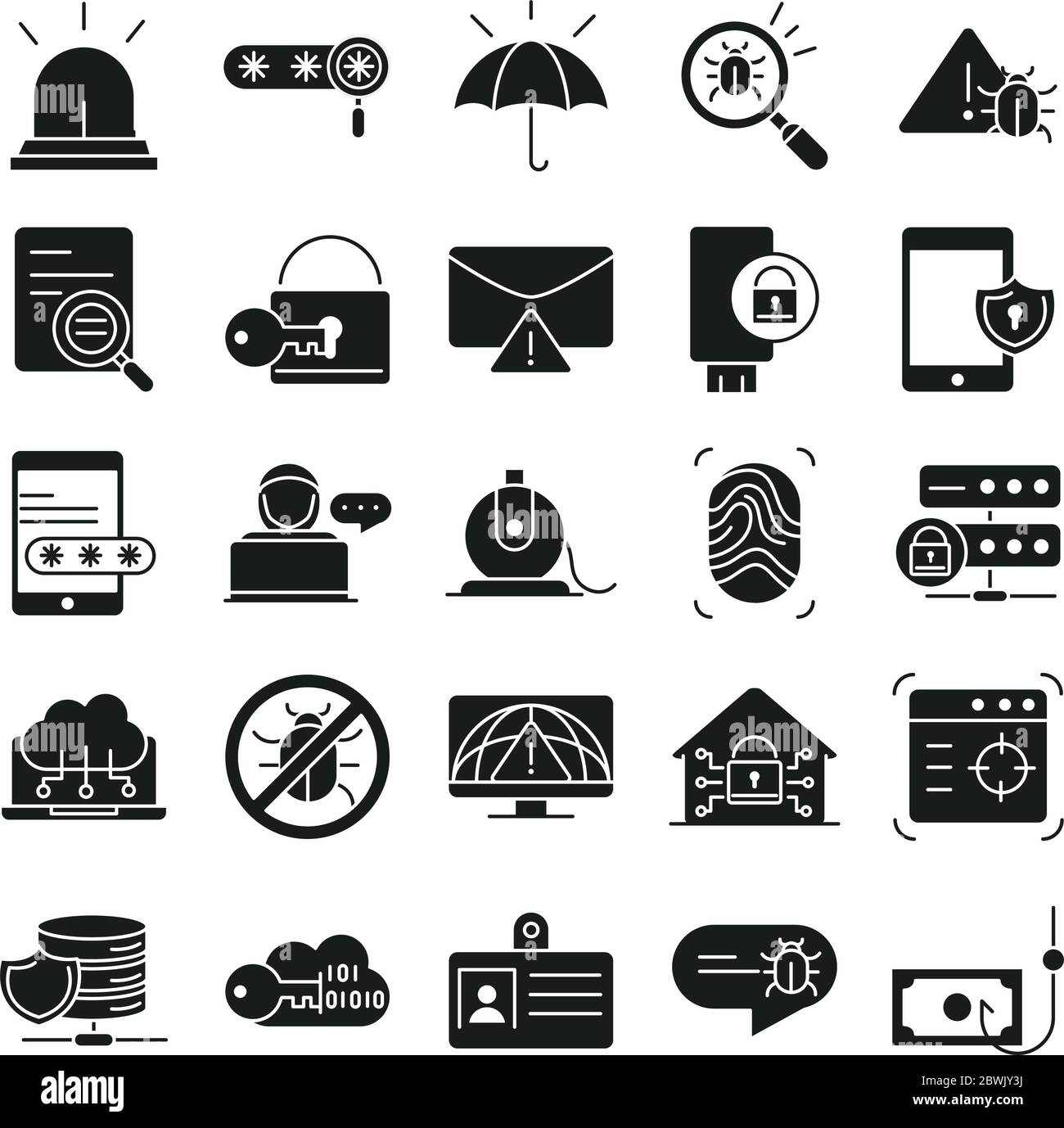 cyber security and information or network protection icons set line ...