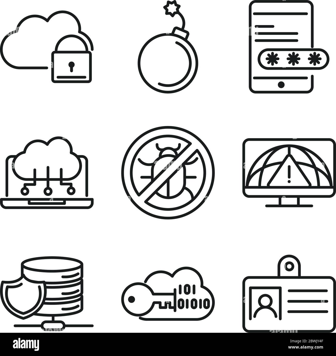 cyber security and information or network protection icons set line ...