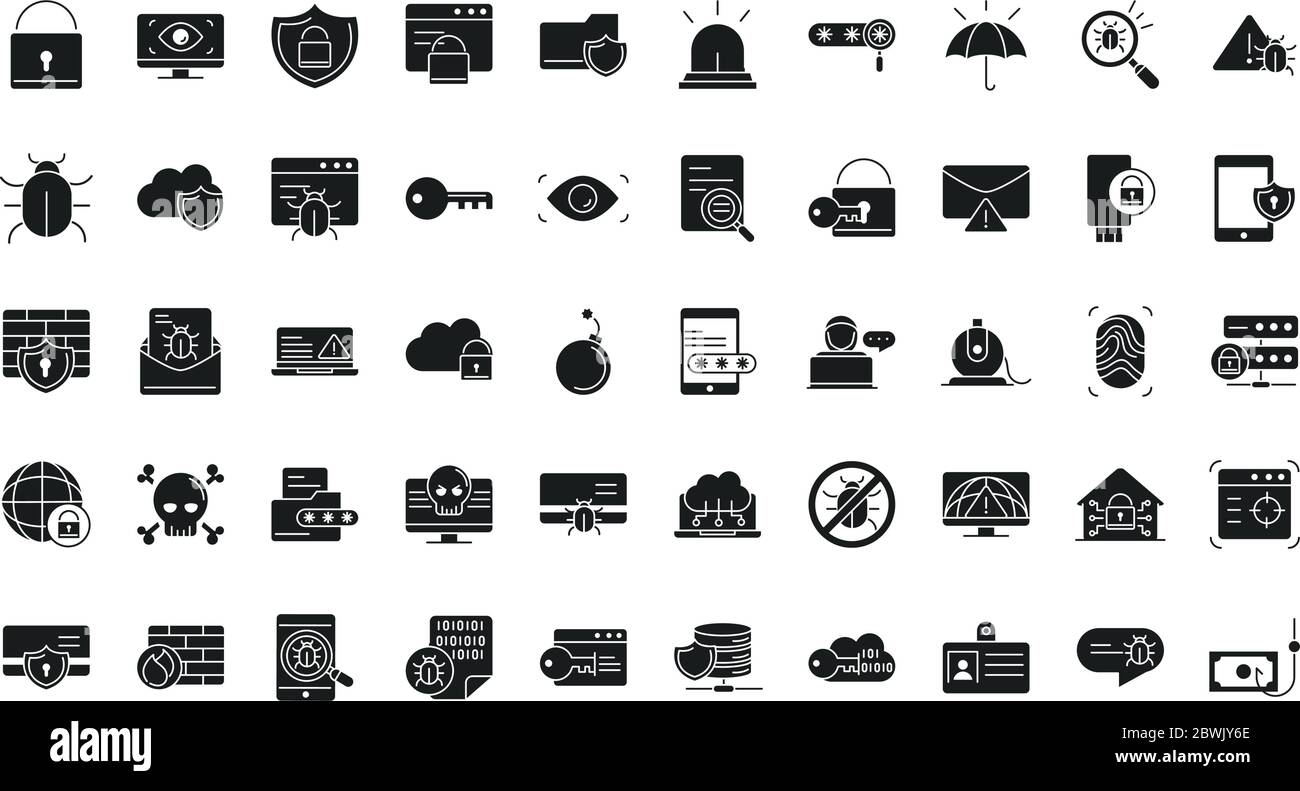 cyber security and information or network protection icons set line ...