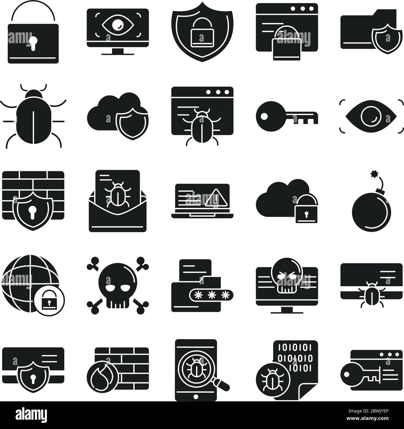 cyber security and information or network protection icons set line ...