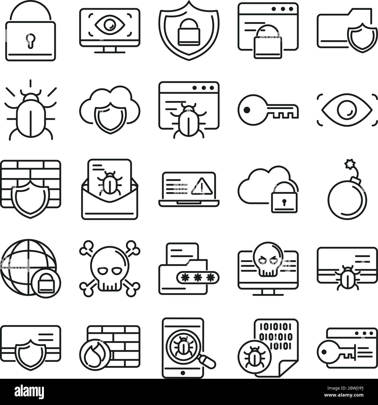 cyber security and information or network protection icons set line ...