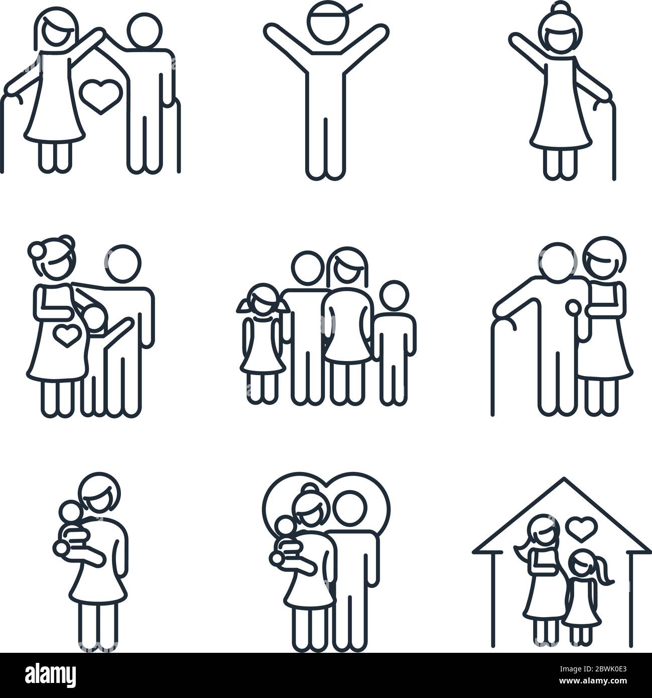 family day, father mother kids grandparents characters, set icon in ...