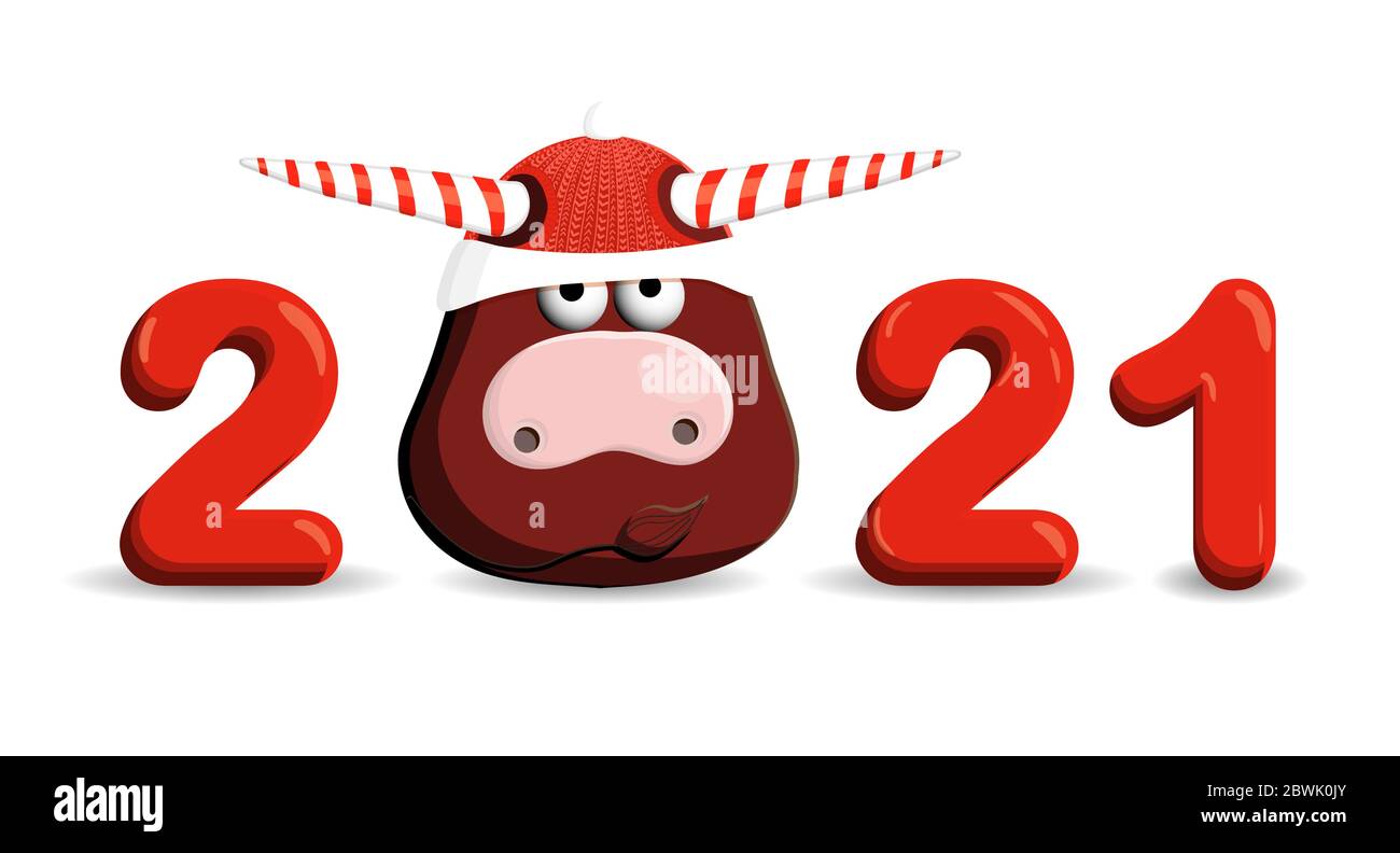 2021 YEAR of the bull. Funny Bull Isolated On A White Background. Buffalo,  the cow. template for new year card. New Year's inscription for calendars  Stock Vector Image & Art - Alamy