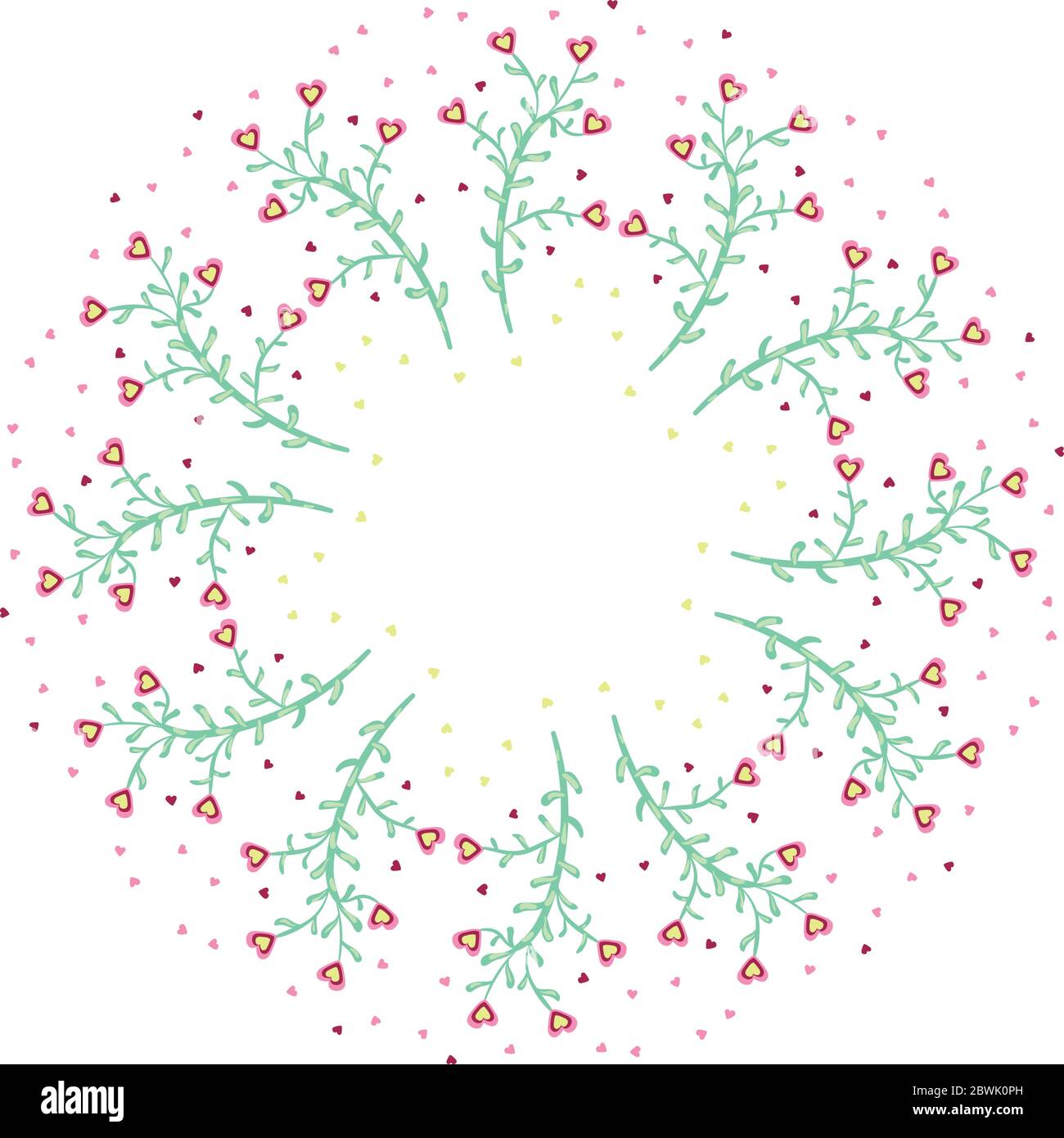 round frame with heart flowers vector illustration Stock Vector