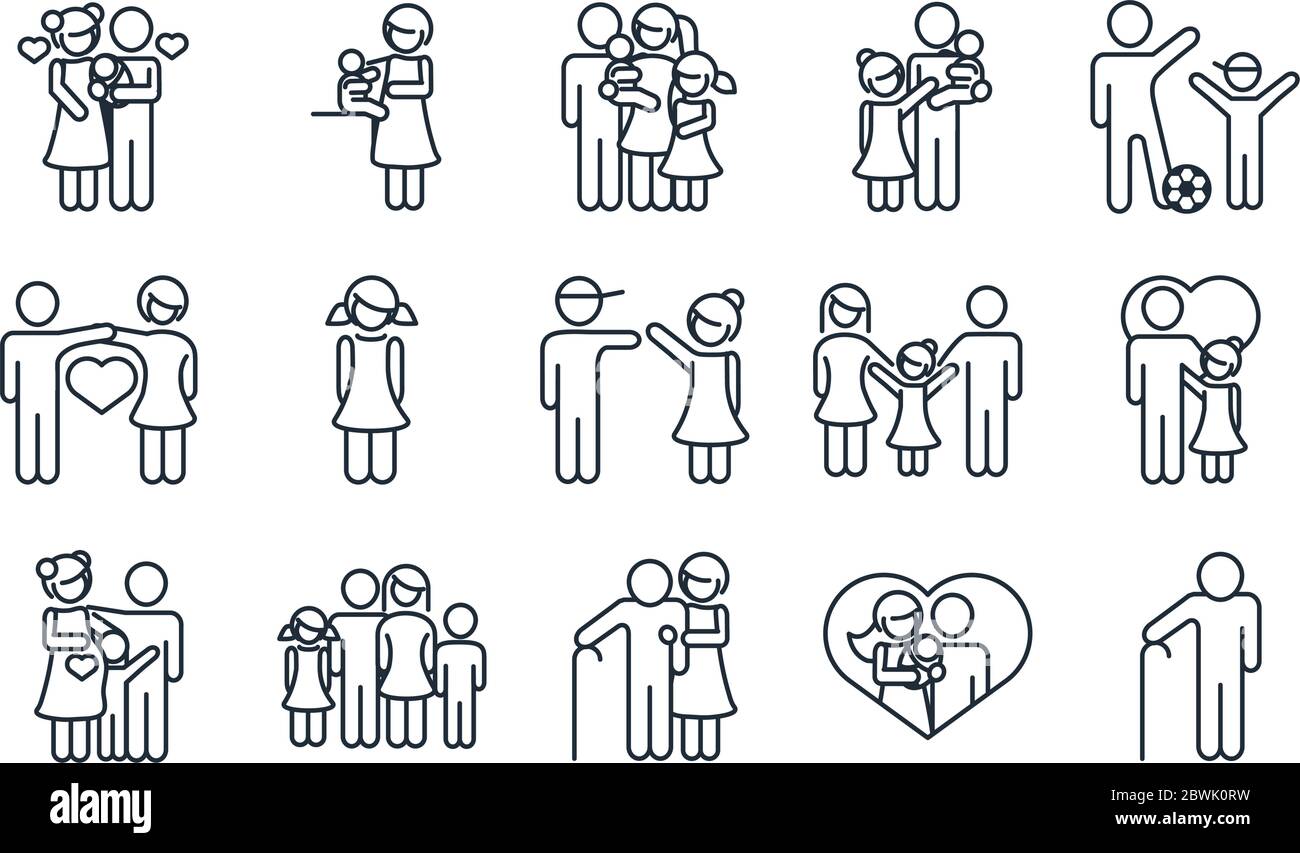 family day, father mother kids grandparents characters, set icon in ...