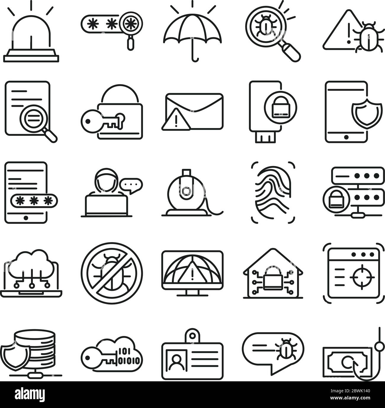 cyber security and information or network protection icons set line ...