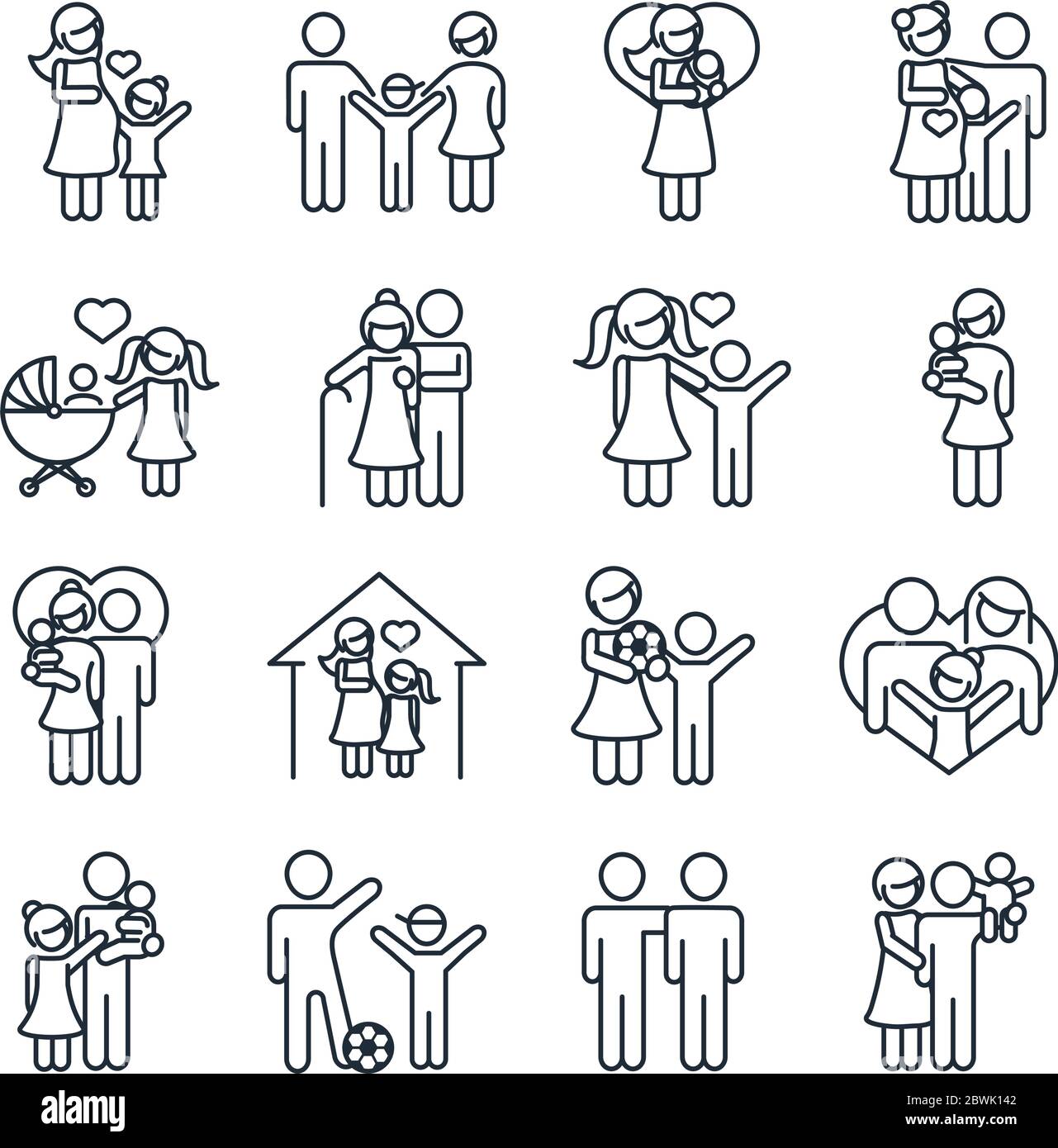 family day, father mother kids grandparents characters, set icon in ...