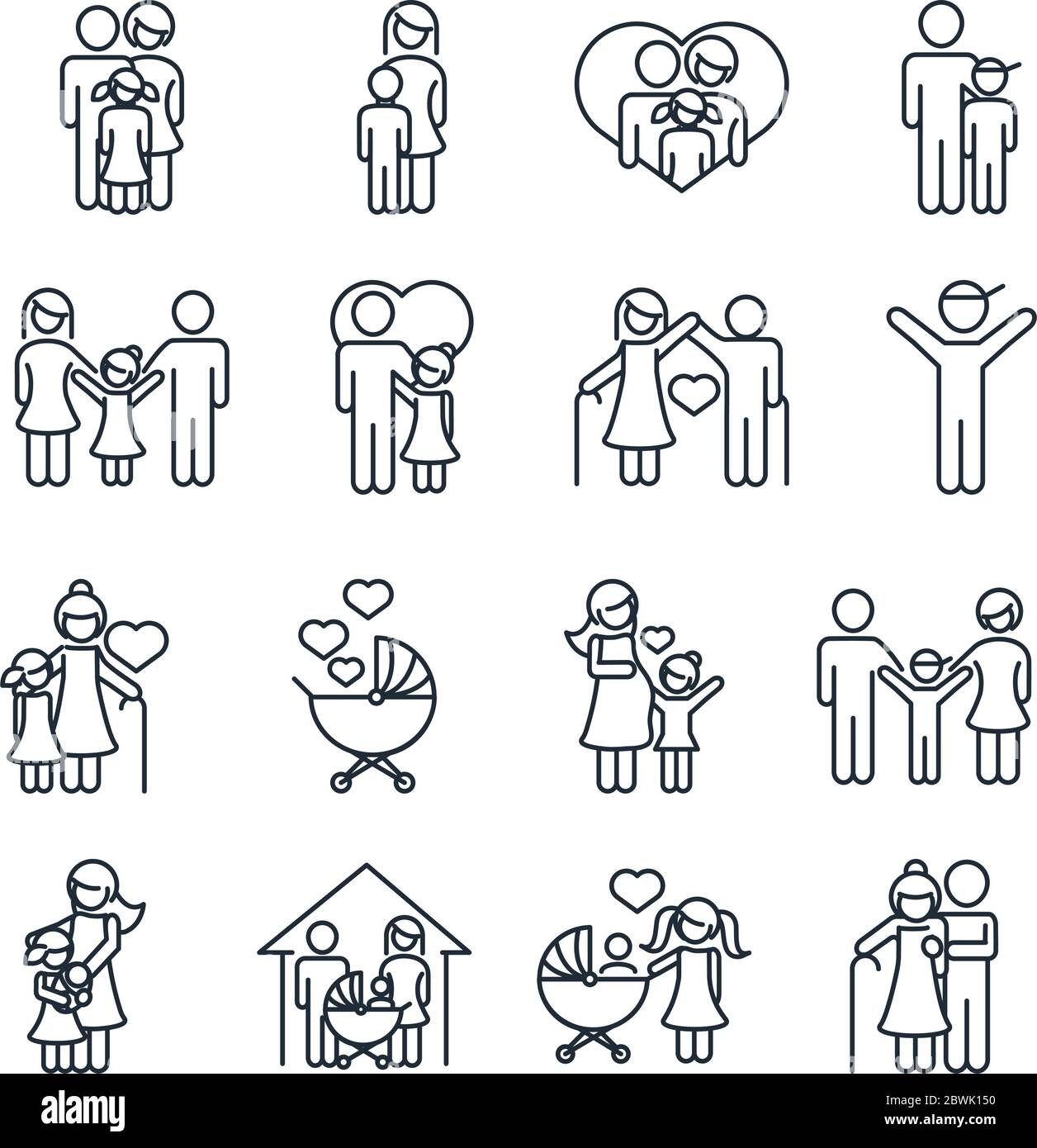 family day, father mother kids grandparents characters, set icon in ...