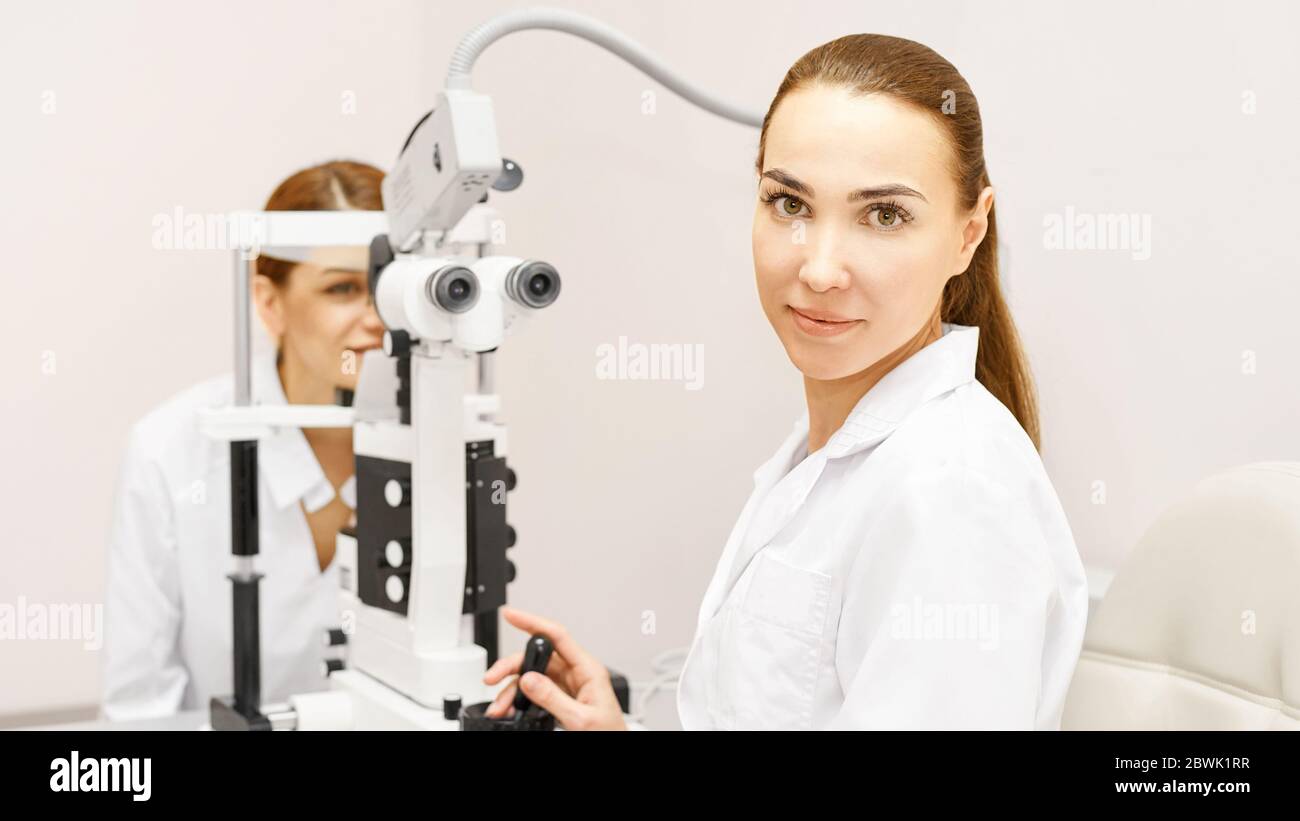 Eye ophthalmologist exam. Eyesight recovery. Astigmatism check concept ...
