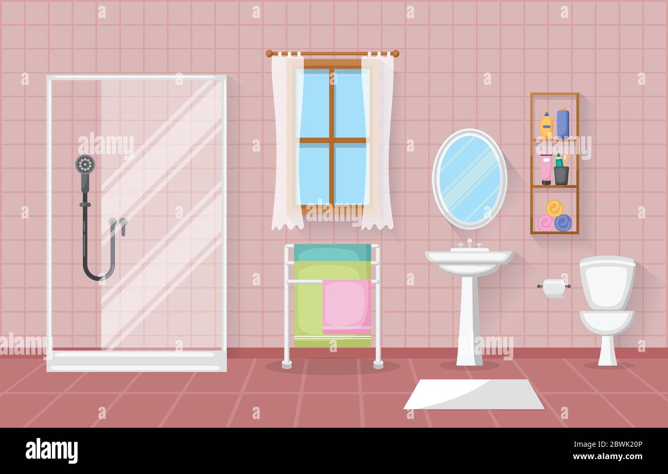 Classic Bathroom Interior Clean Room Wooden Accent Furniture Flat