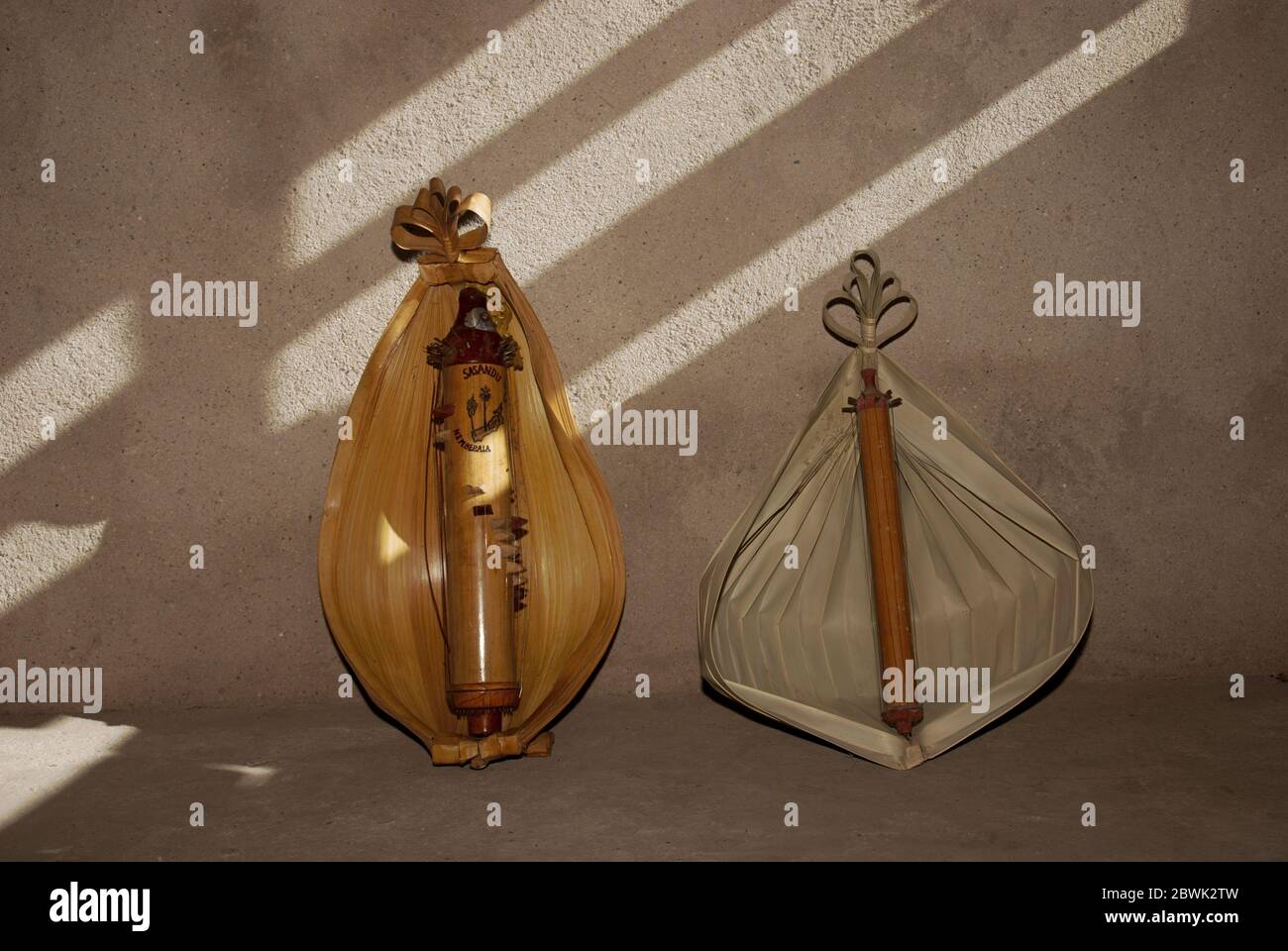 Electric (left) and traditional (right) versions of sasando, a Rote Island's native, traditional music instruments. Rote Island, Indonesia. Stock Photo