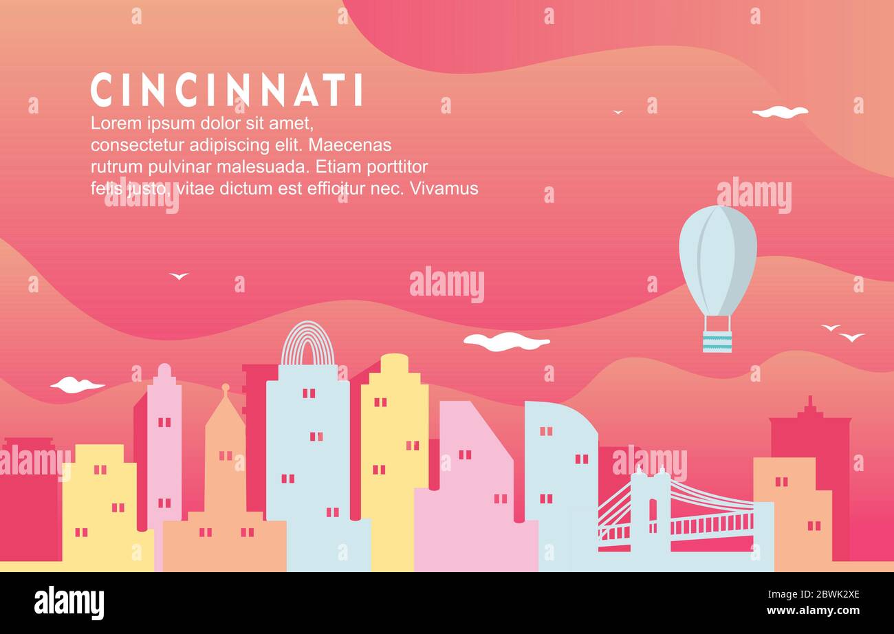Cincinnati Ohio City Building Cityscape Skyline Dynamic Background Illustration Stock Vector
