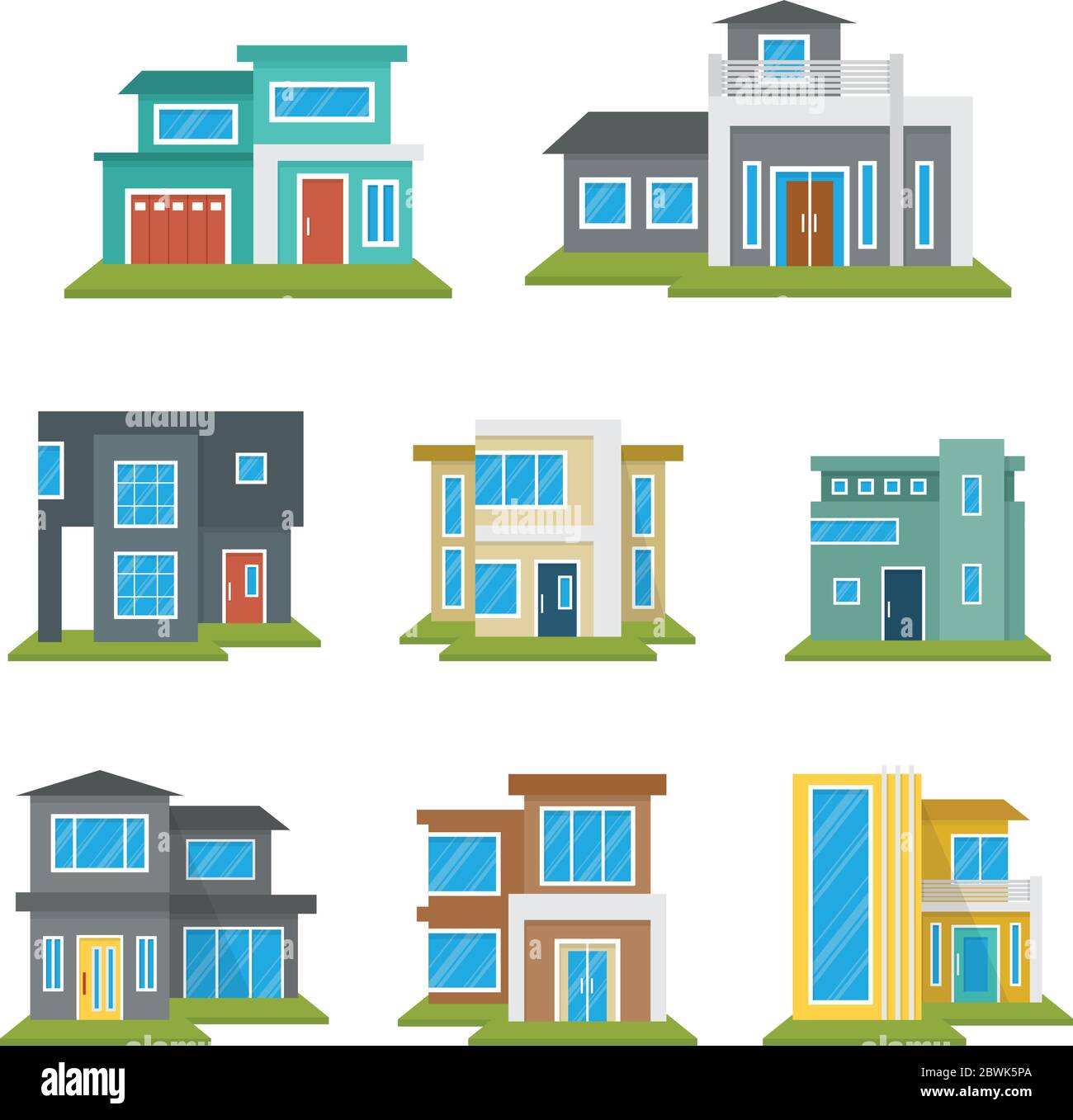 Modern House Home Real Estate Icon Symbol Flat Color Element Stock Vector