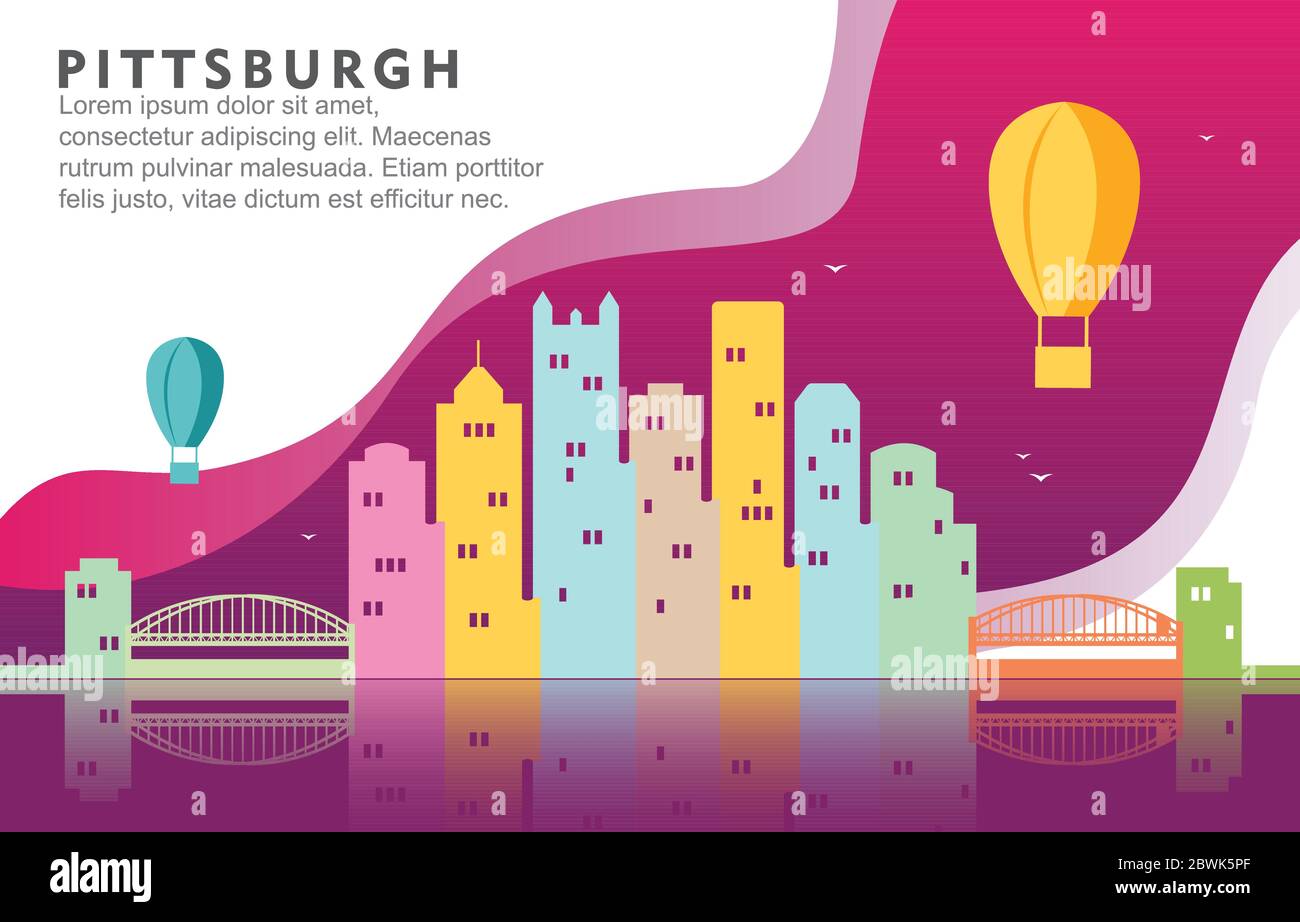 Pittsburgh Pennsylvania City Building Cityscape Skyline Dynamic Background Illustration Stock Vector