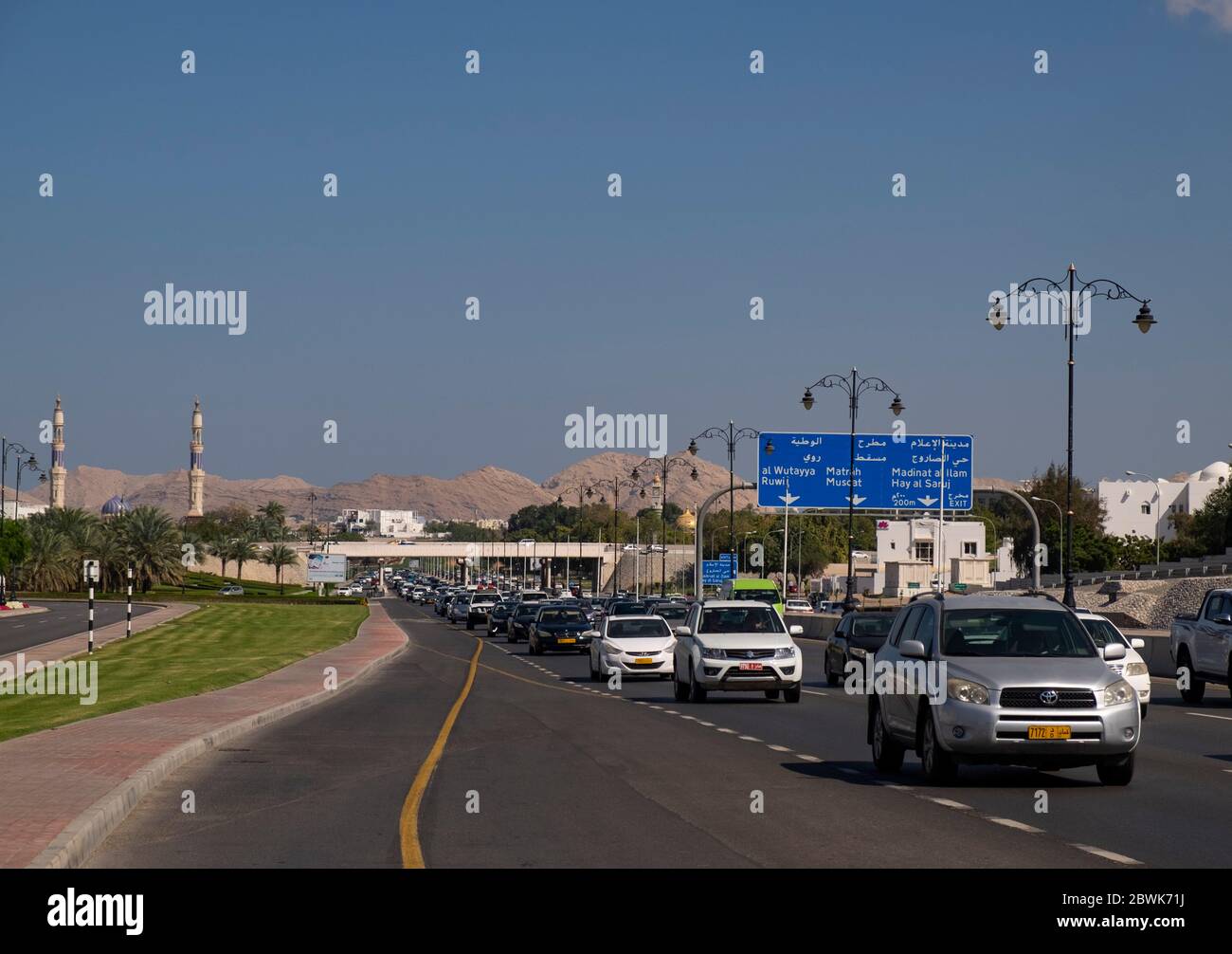 Rush hour traffic queue on Sultan Qaboos road, Muscat, Sultanate of