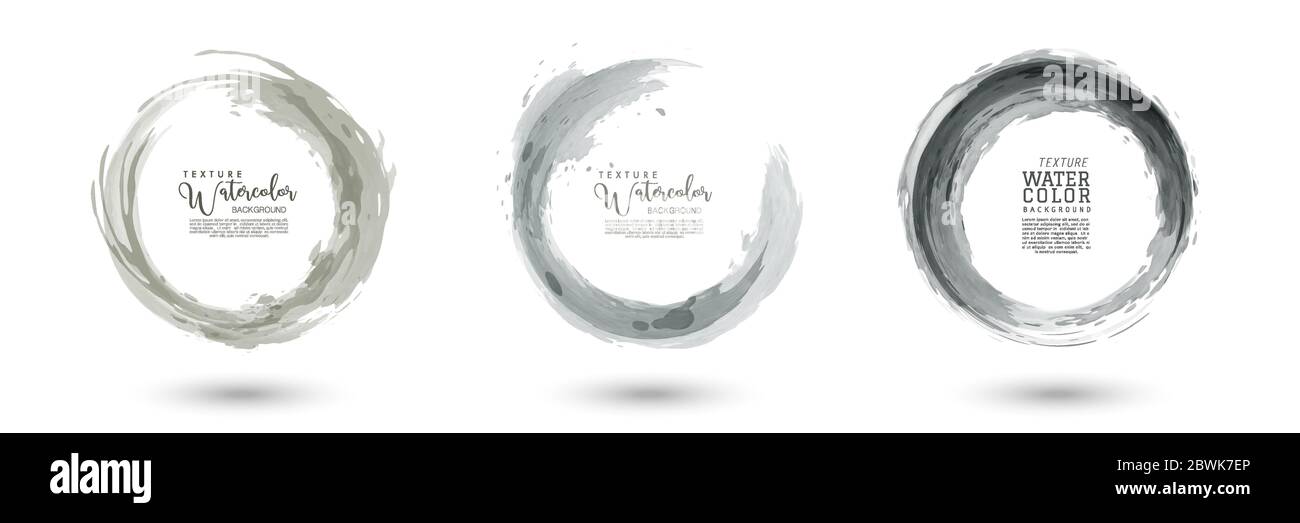 Circle splash with earth tone gray watercolor set. Stain artistic vector used as being an element in the decorative design of brochure, poster, card, Stock Vector