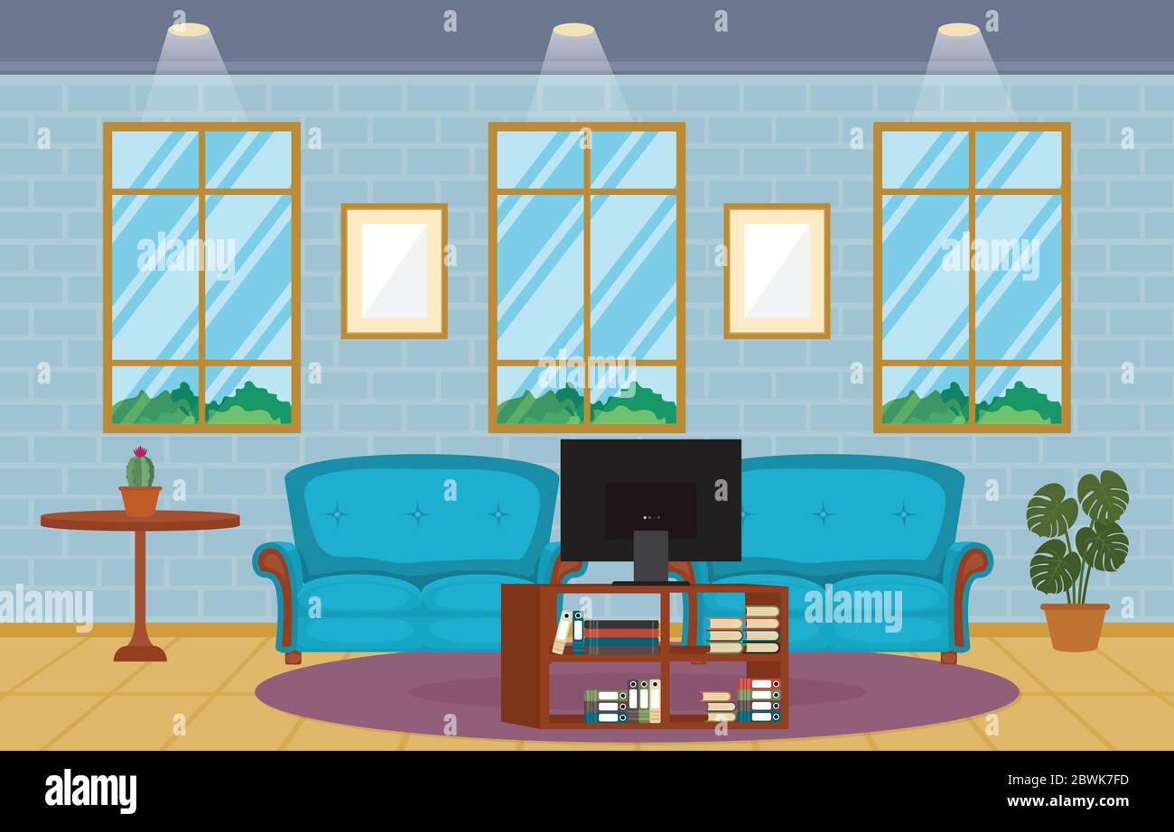 Modern Living Room Family House Interior Furniture Vector Illustration Stock Vector
