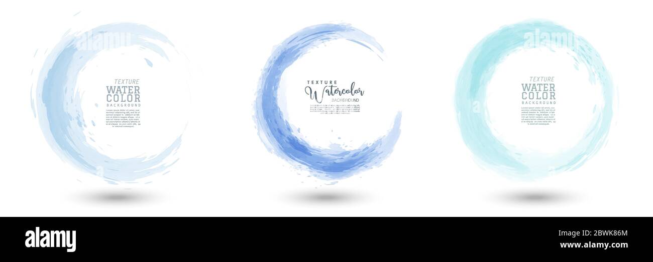 Circle splash with pastel blue watercolor set. Stain artistic vector ...