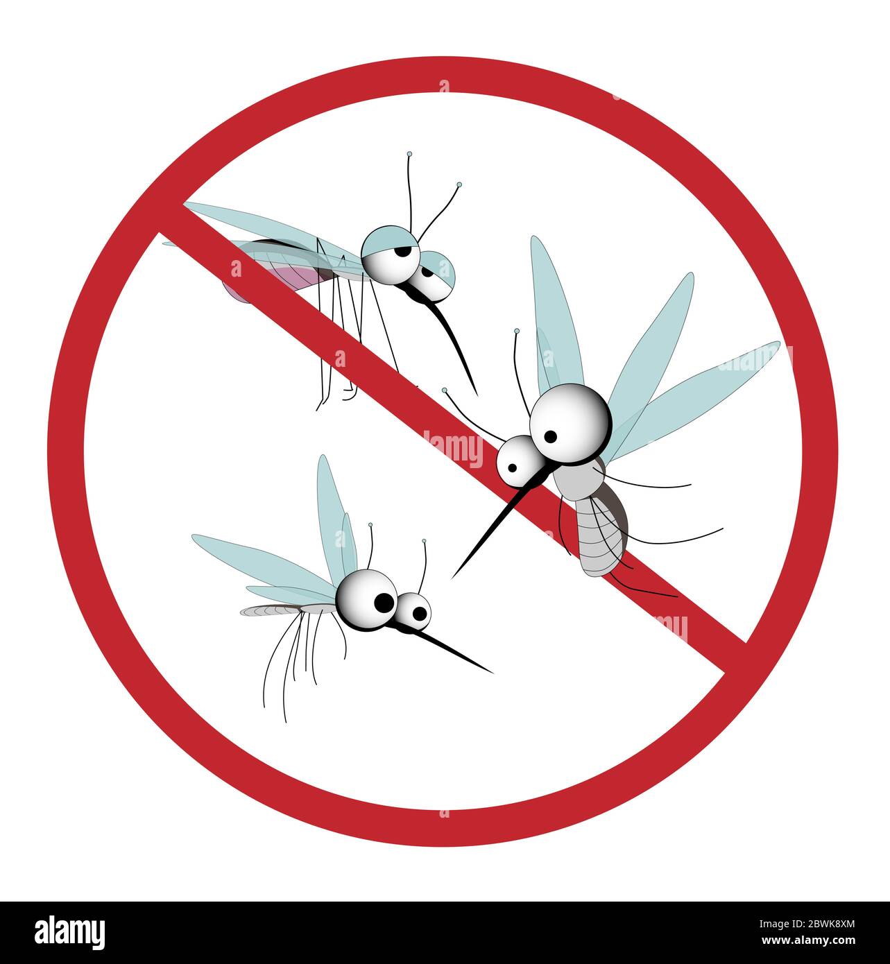 Funny mosquito prohibition sign. Stop insects. Vector character with wings Stock Vector