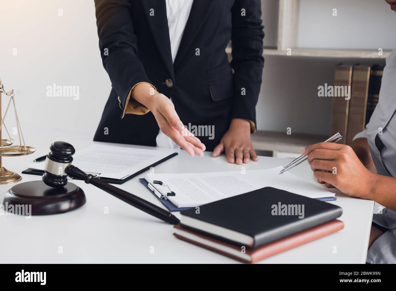 Business lawyer is currently counseling the client's trial at the