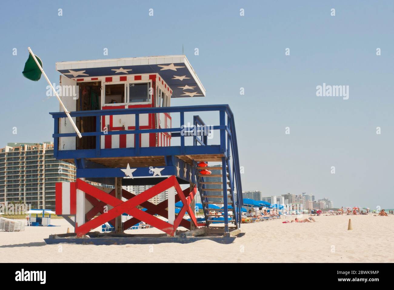 Iconic Safe Beach House In Miami Beach With The Colors Of American S Flag Stock Photo Alamy