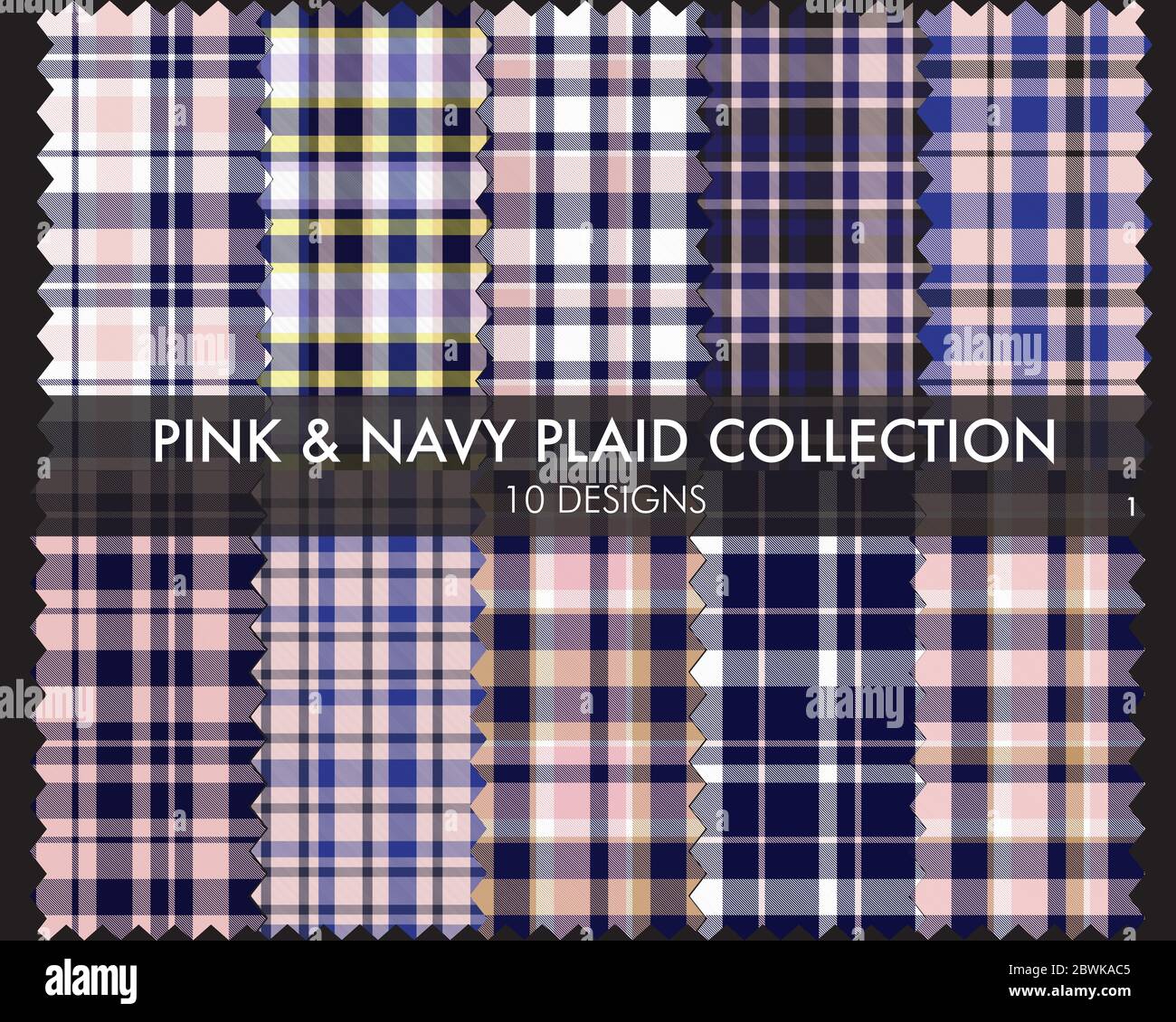 Pink Navy Plaid, tartan seamless pattern collection includes 10 designs suitable for fashion Stock Vector