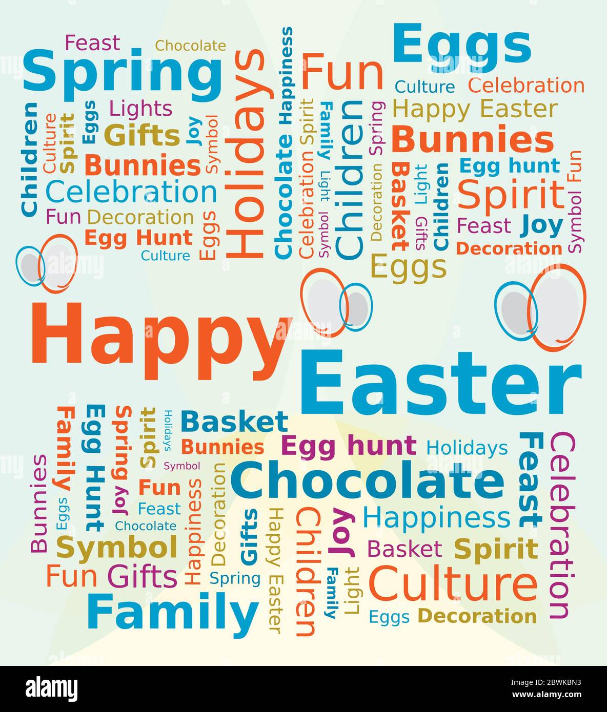 Word Cloud English Language Happy Easter in Blue and Orange Colors Stock Vector