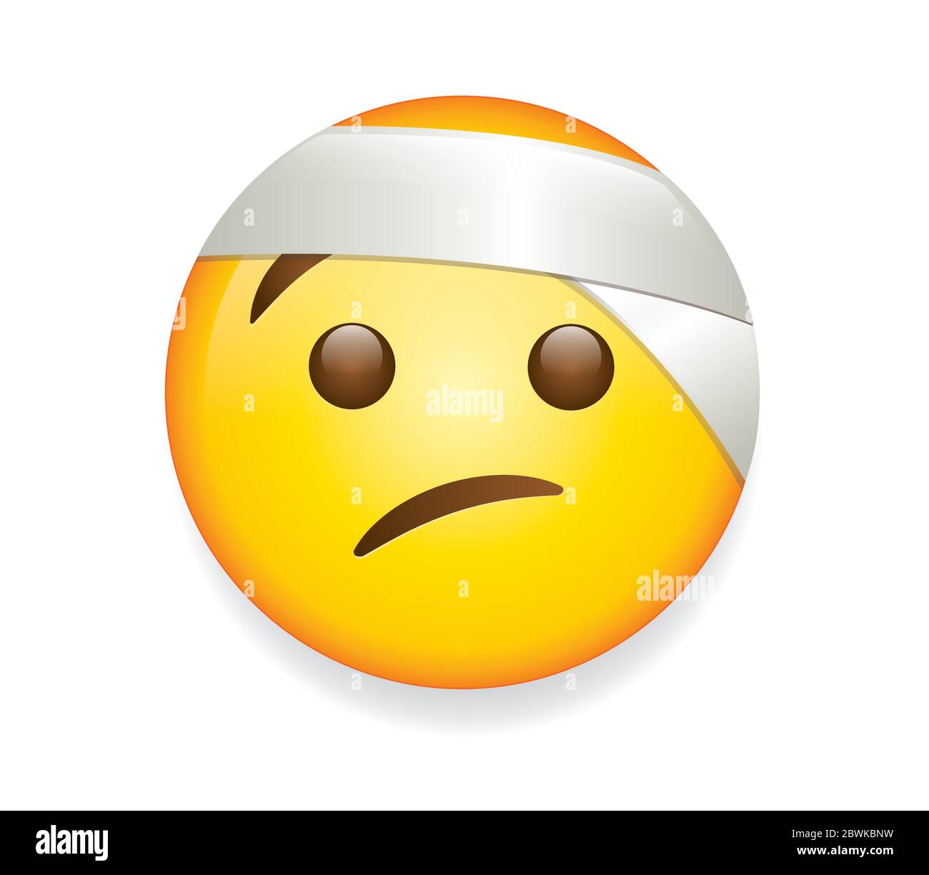 High Quality Emoticon On White Background Emoji With Bandage Yellow Face With A Half Frown And White Bandage Wrapped Around Its Head Injured Emoji Stock Vector Image Art Alamy