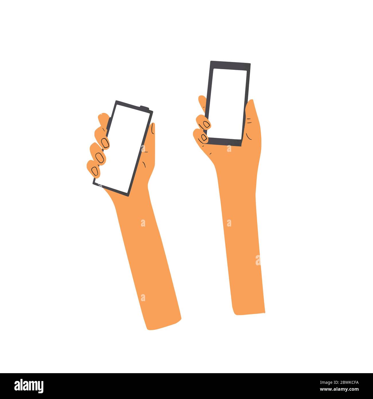 Human hands holding a phones. Smartphones with empty screen isolated on ...