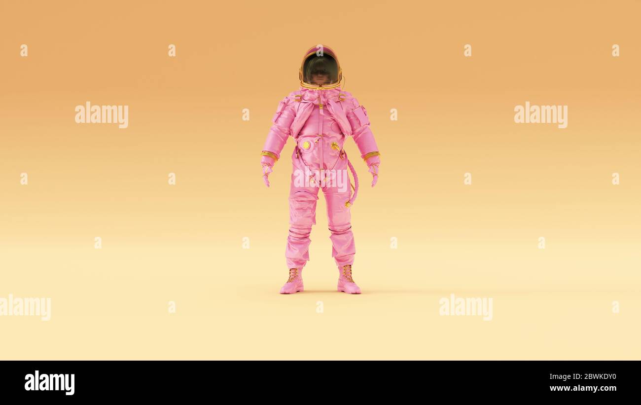 Pink Gold Spacewoman Astronaut Cosmonaut with Warm Cream Background 3d illustration 3d render Stock Photo