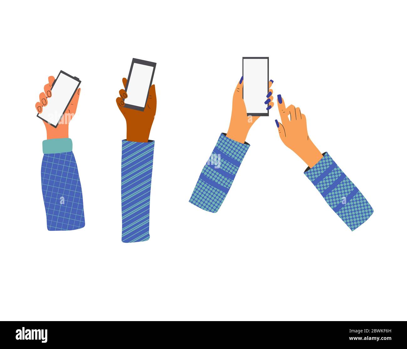 Human hands holding a phones. Smartphones with empty screen isolated on ...