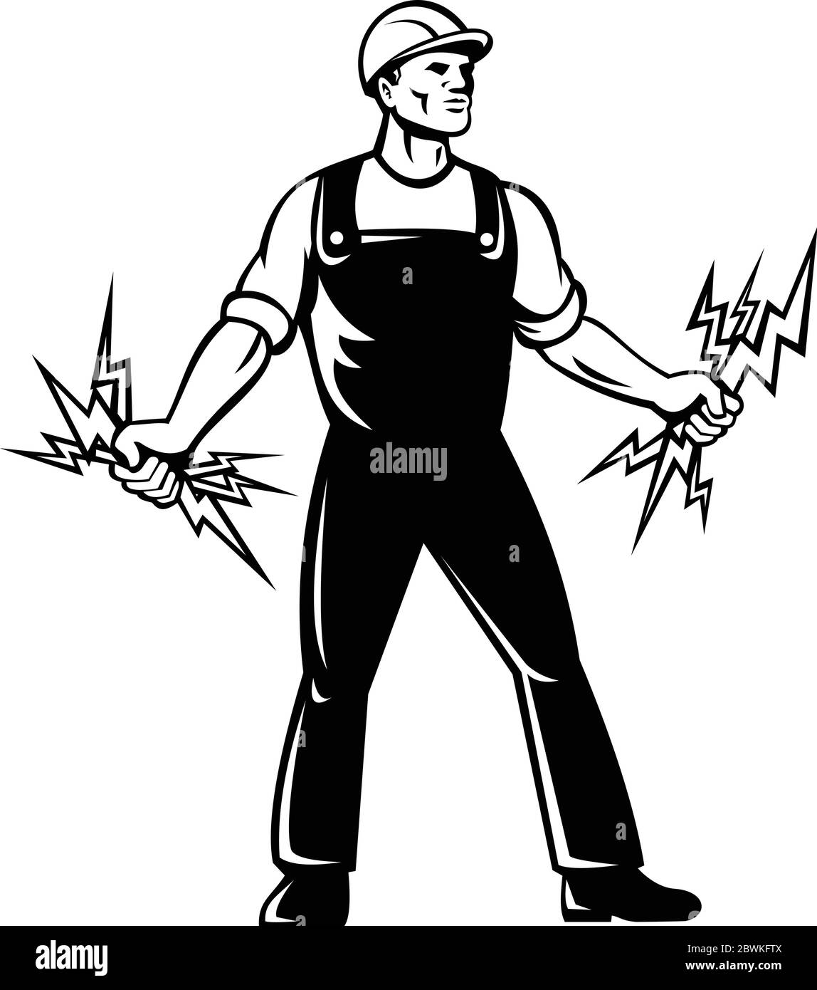 Mascot icon illustration of an electrician, lineworker or power lineman ...